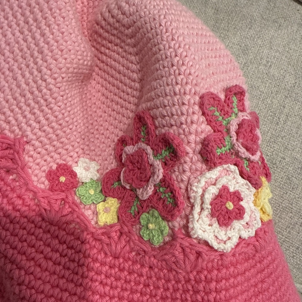 Hand & Heart Hand Crocheted Hat Pink Floral Spring Easter Toddler Girl‎ - Picture 2 of 7
